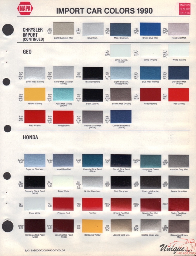 1990 GM GEO Paint Charts Martin-Senour 1